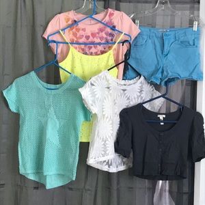Girls tween 5 tops 1 shorts 1 yoga pant size 14-16